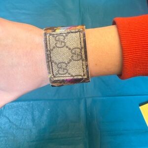 Monogram GG Canvas Cuff Bracelet in Brown and Tan